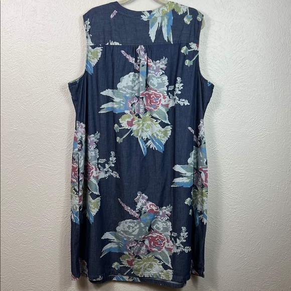 Denim & Co Stretch Denim Allover Floral Print A-Line Sleeveless Dress 2X - Picture 9 of 11